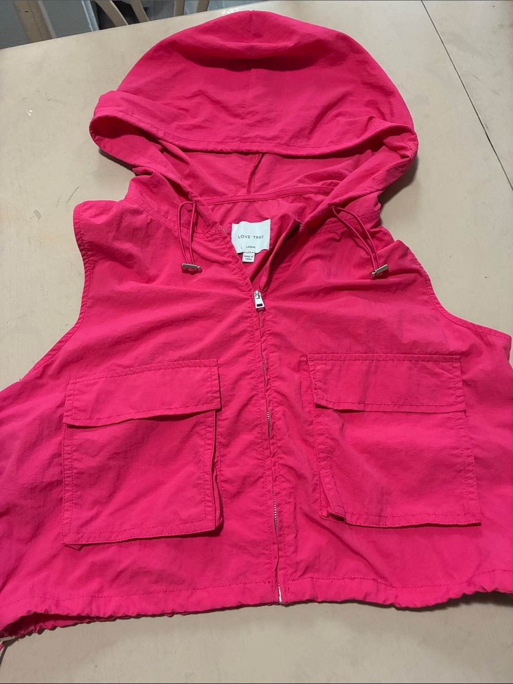 Love Tree Hot Pink Hooded Girls' Vest with Patch Pockets